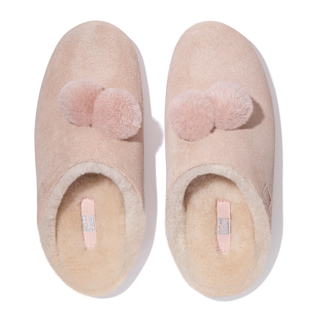 Fitflop Womens Slippers - Chrissie Pom-pom Shearling - Pink - 824-HKPXWZ